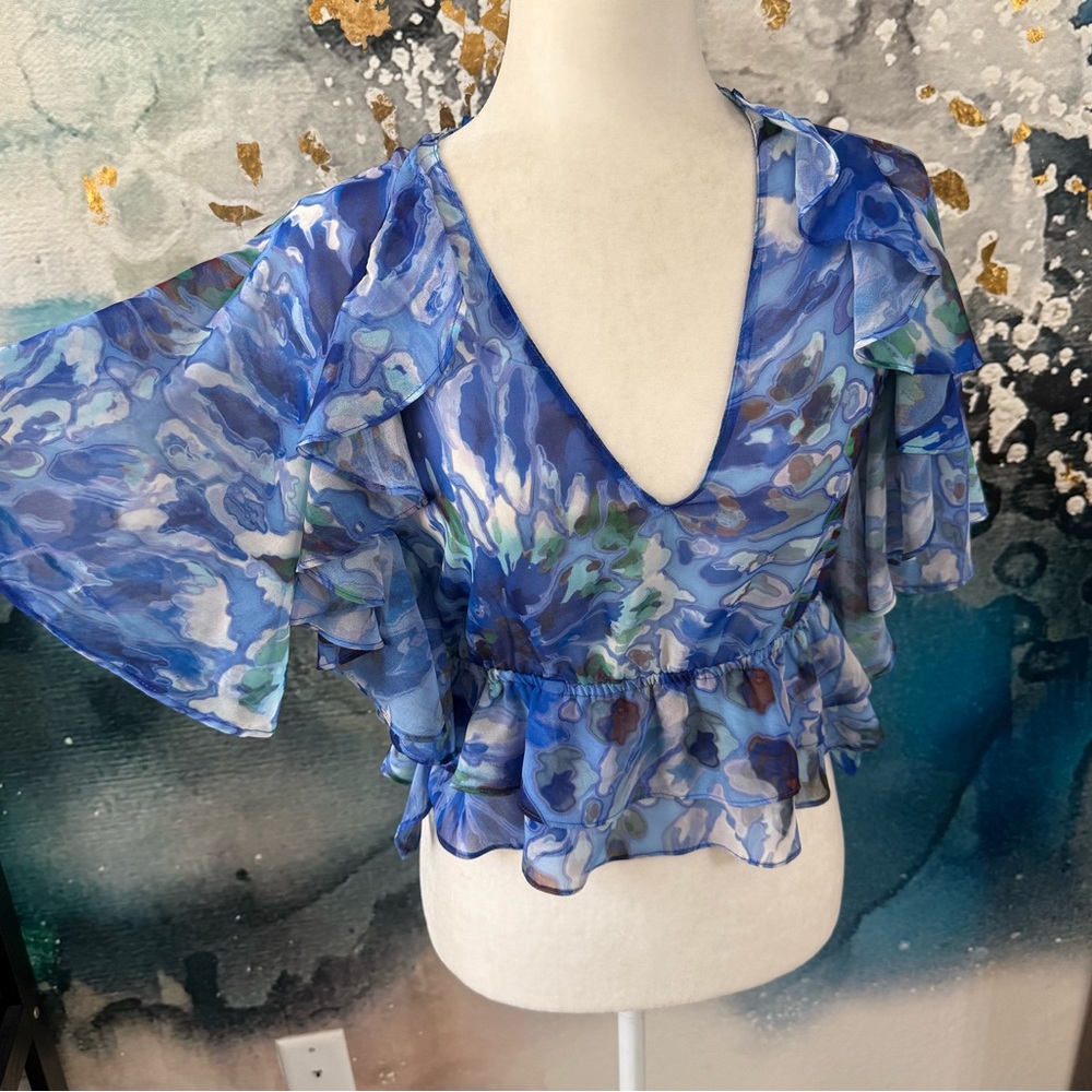 Zara | Blue Flutter Sleeve top